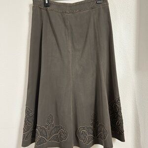 CAbi Vintage Brown A-Line Skirt with Embroidery